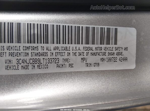 3C4NJCBB9LT133723 2020 JEEP COMPASS Silver Շարժիչի բաժամունքի տեսք