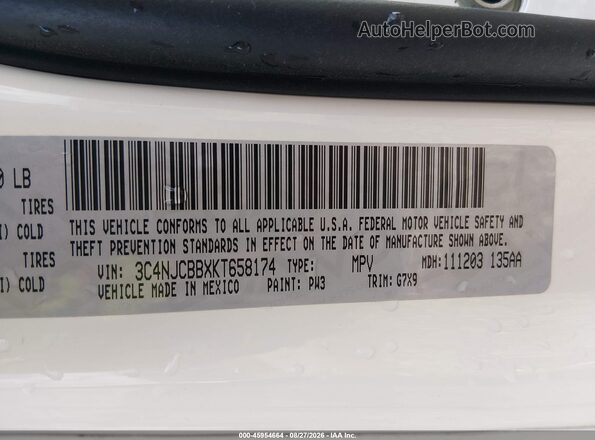 3C4NJCBBXKT658174 2019 JEEP COMPASS White Widok komory silnika