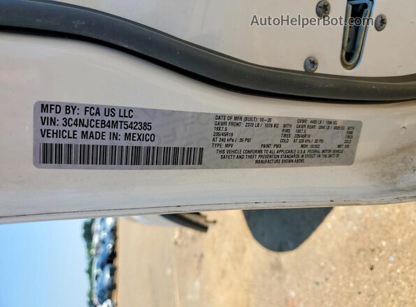 3C4NJCEB4MT542385 2021 JEEP COMPASS White Widok naklejki z numerem VIN
