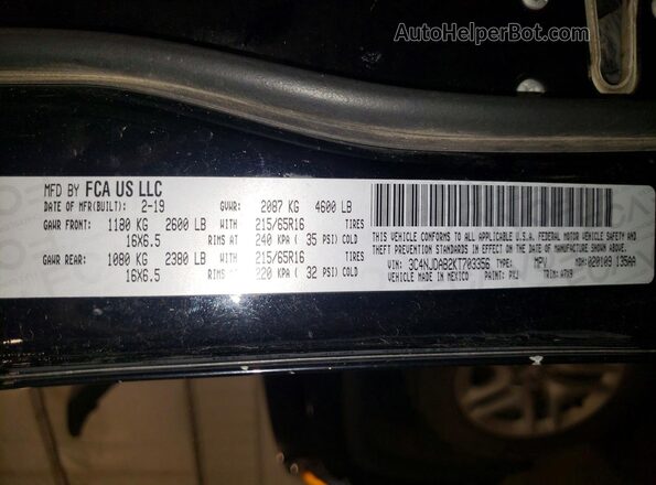 3C4NJDAB2KT703356 2019 JEEP COMPASS Black VIN კოდის სტიკერის ხედი