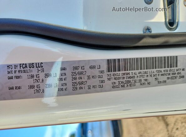 3C4NJDBB0JT361189 2018 JEEP COMPASS Белый Вид наклейки с VIN-кодом