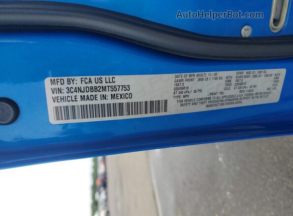 3C4NJDBB2MT557753 2021 JEEP COMPASS Blue VIN კოდის სტიკერის ხედი