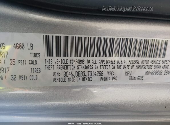 3C4NJDBB3JT314268 2018 JEEP COMPASS Silver Vista del compartimento del motor