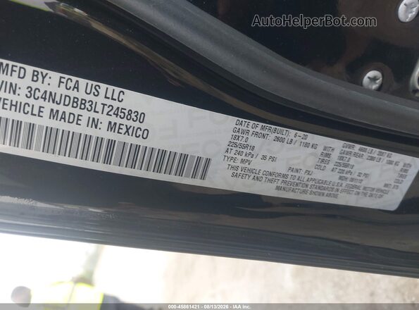 3C4NJDBB3LT245830 2020 JEEP COMPASS Black Вид підкапотного простору
