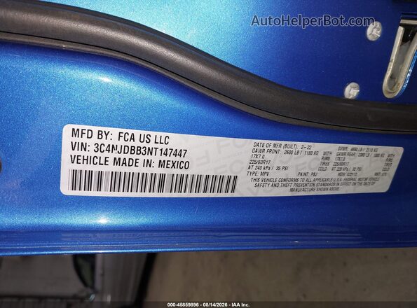 3C4NJDBB3NT147447 2022 JEEP COMPASS Blue Vista del compartimento del motor