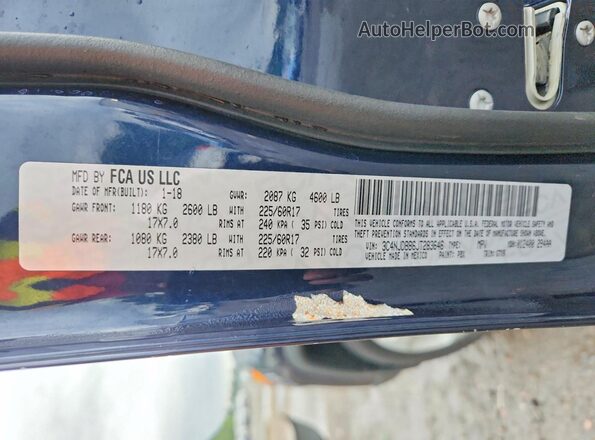3C4NJDBB6JT283646 2018 JEEP COMPASS Blue VIN կոդի պիտակի տեսք