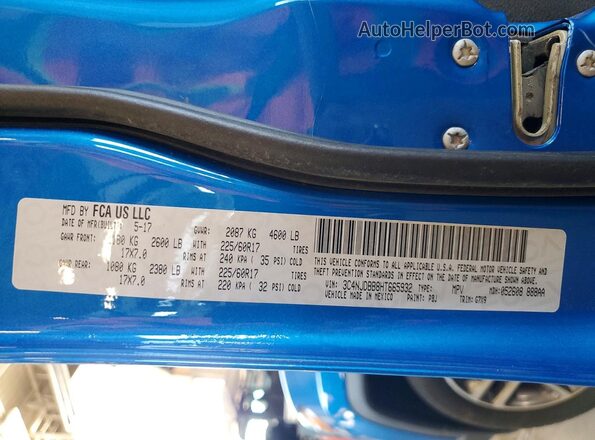 3C4NJDBB8HT665932 2017 JEEP COMPASS Blue Вид наклейки з VIN-кодом