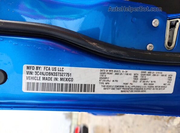 3C4NJDBN3ST527751 2025 JEEP COMPASS Blue VIN კოდის სტიკერის ხედი