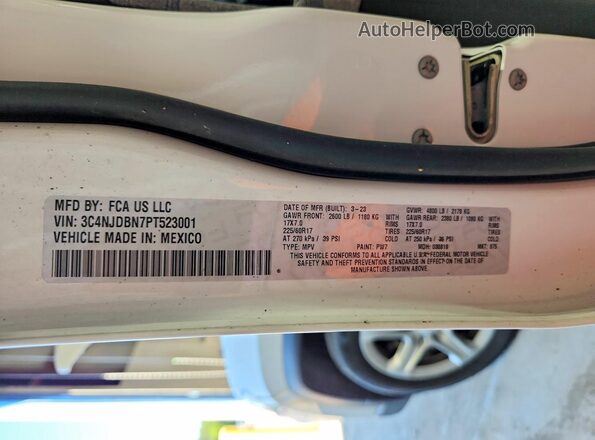 3C4NJDBN7PT523001 2023 JEEP COMPASS White VIN sticker view