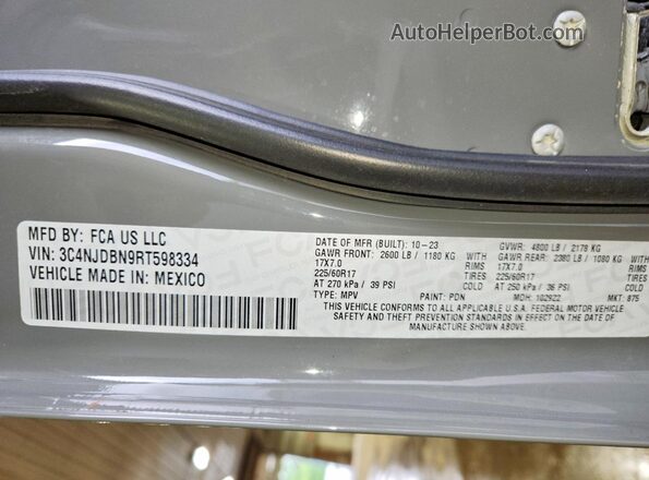 3C4NJDBN9RT598334 2024 JEEP COMPASS Gray Vista de la etiqueta del VIN