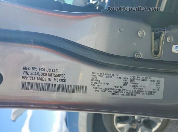3C4NJDCB1MT550520 2021 JEEP COMPASS Серебряный Вид наклейки с VIN-кодом