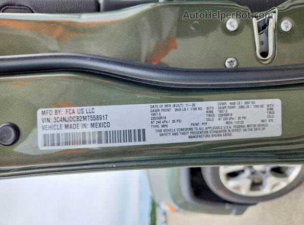 3C4NJDCB2MT558917 2021 JEEP COMPASS Green Widok naklejki z numerem VIN