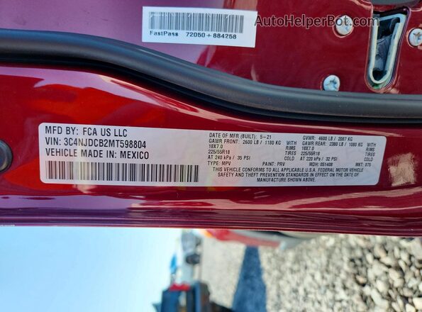 3C4NJDCB2MT598804 2021 JEEP COMPASS Red VIN կոդի պիտակի տեսք