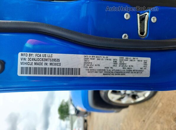 3C4NJDCB3MT539535 2021 JEEP COMPASS Blue Вид наклейки з VIN-кодом