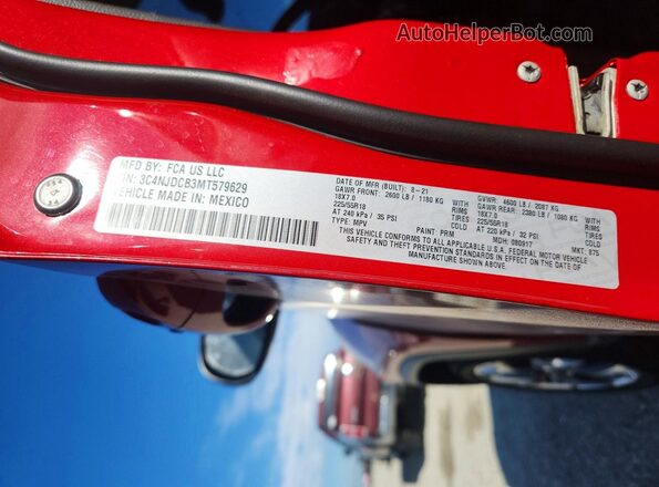 3C4NJDCB3MT579629 2021 JEEP COMPASS Red VIN կոդի պիտակի տեսք