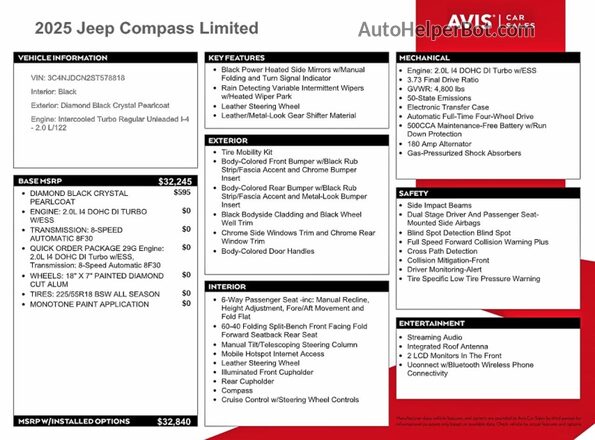 3C4NJDCN2ST578818 2025 JEEP COMPASS Черный Вид подкапотного пространства