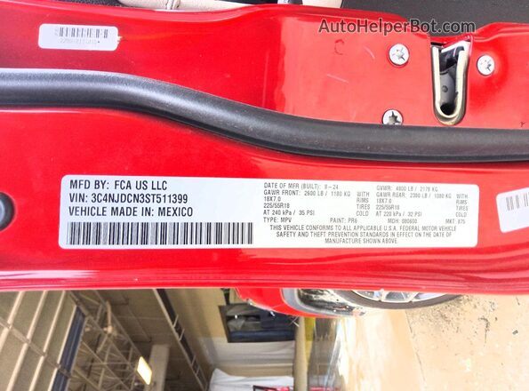 3C4NJDCN3ST511399 2025 JEEP COMPASS Red VIN կոդի պիտակի տեսք