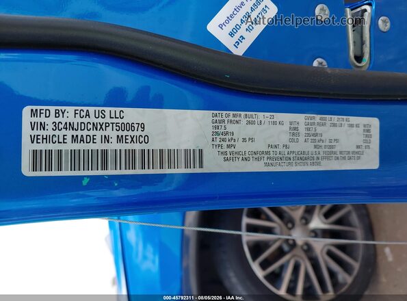 3C4NJDCNXPT500679 2023 JEEP COMPASS Blue Вид підкапотного простору