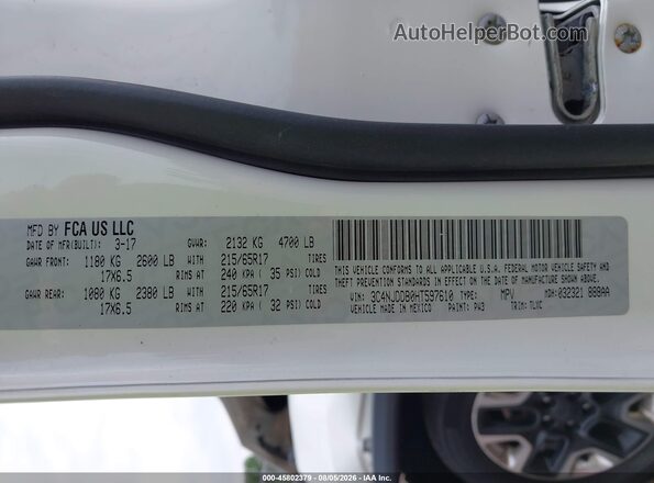 3C4NJDDB0HT597610 2017 JEEP NEW COMPASS Белый Вид подкапотного пространства