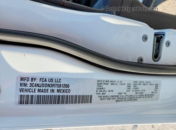 3C4NJDDN3RT581266 2024 JEEP COMPASS White Vista de la etiqueta del VIN