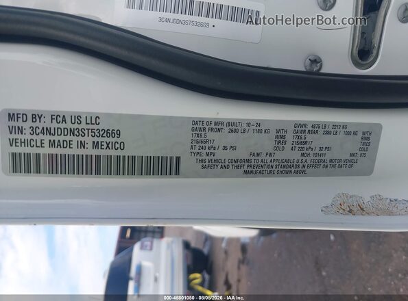 3C4NJDDN3ST532669 2025 JEEP COMPASS White Widok komory silnika