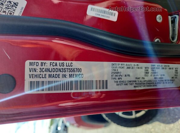3C4NJDDN3ST556700 2025 JEEP COMPASS Red VIN კოდის სტიკერის ხედი