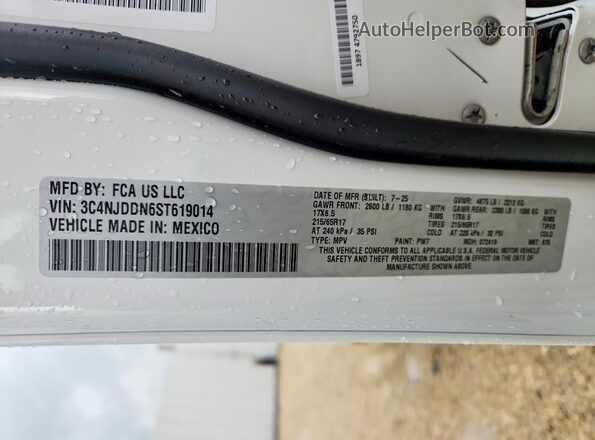 3C4NJDDN6ST619014 2025 JEEP COMPASS White Widok naklejki z numerem VIN