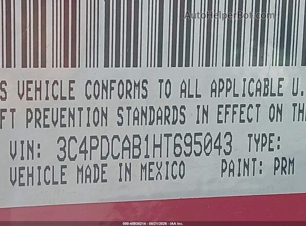 3C4PDCAB1HT695043 2017 DODGE JOURNEY Red Vista del compartimento del motor