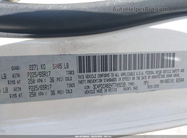 3C4PDCAB2HT709239 2017 DODGE JOURNEY White Вид підкапотного простору