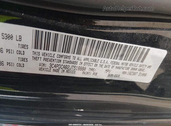 3C4PDCAB2JT518880 2018 DODGE JOURNEY Black ძრავის განყოფილების ხედი