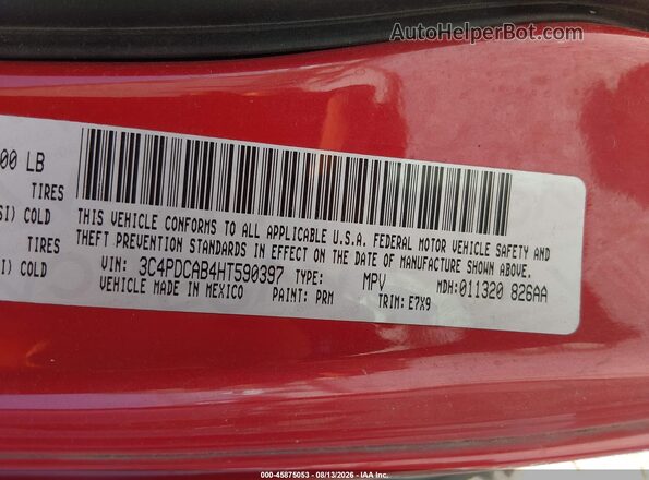 3C4PDCAB4HT590397 2017 DODGE JOURNEY Red Engine compartment view