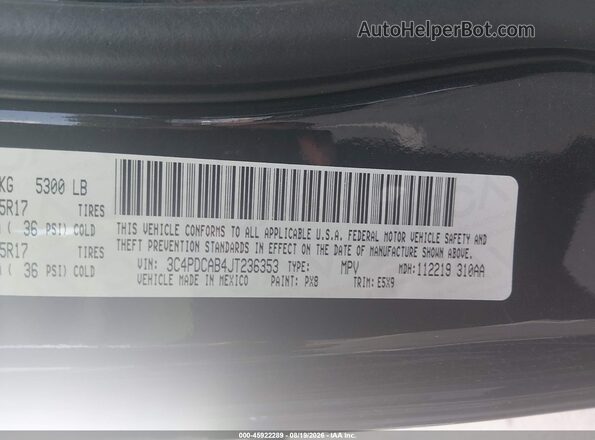 3C4PDCAB4JT236353 2018 DODGE JOURNEY Черный Вид подкапотного пространства