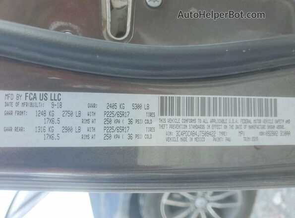 3C4PDCAB4JT509422 2018 DODGE JOURNEY Gray Vista interior de 360 grados