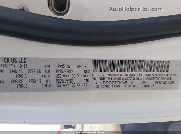 3C4PDCAB5GT148095 2016 DODGE JOURNEY White Vista del compartimento del motor