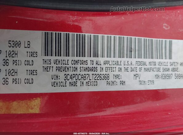 3C4PDCAB7LT226368 2020 DODGE JOURNEY Red Вид підкапотного простору