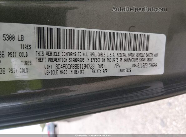 3C4PDCAB8GT194729 2016 DODGE JOURNEY Green Vista del compartimento del motor