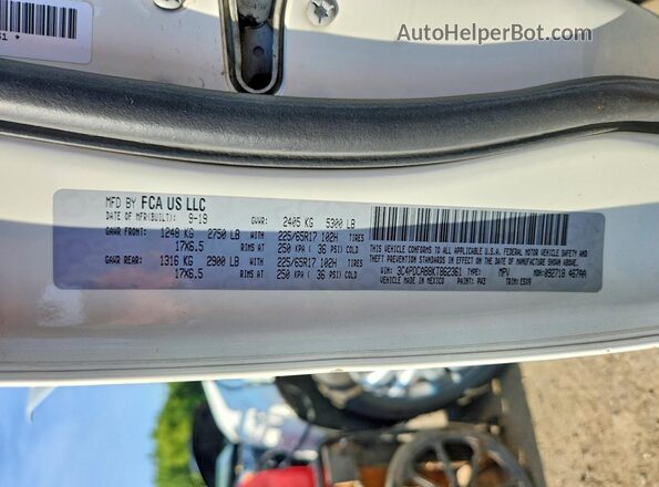 3C4PDCAB8KT862361 2019 DODGE JOURNEY Белый Вид наклейки с VIN-кодом