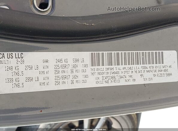 3C4PDCAB9LT194474 2020 DODGE JOURNEY Gray Widok komory silnika