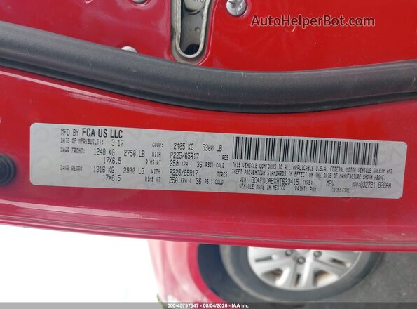3C4PDCABXHT633415 2017 DODGE JOURNEY Red Շարժիչի բաժամունքի տեսք
