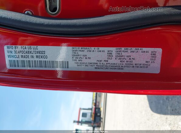 3C4PDCABXLT249322 2020 DODGE JOURNEY Red Widok komory silnika