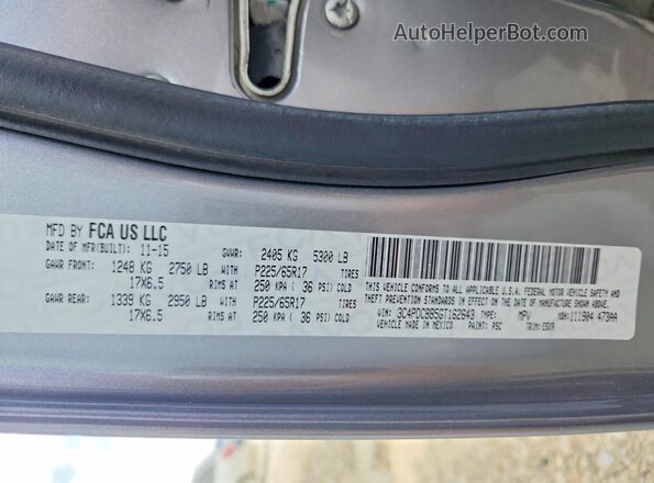 3C4PDCBB5GT162643 2016 DODGE JOURNEY Серебряный Вид наклейки с VIN-кодом