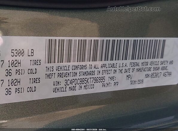 3C4PDCBB5KT796995 2019 DODGE JOURNEY Green Widok komory silnika