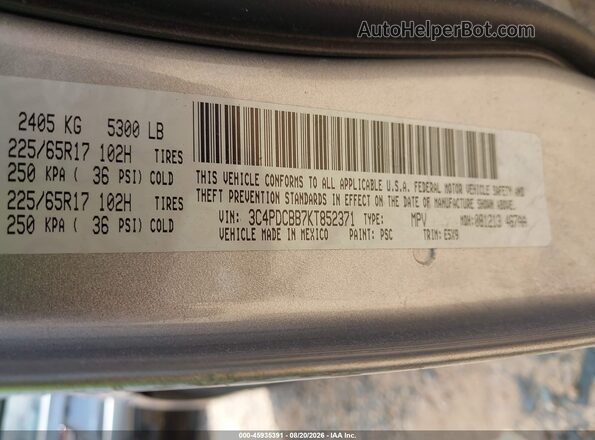 3C4PDCBB7KT852371 2019 DODGE JOURNEY Silver Vista del compartimento del motor
