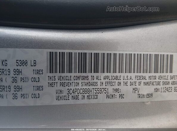 3C4PDCBB8HT559751 2017 DODGE JOURNEY Silver Vista del compartimento del motor