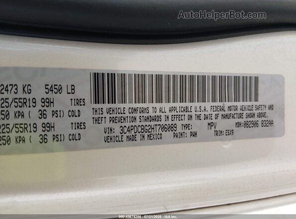 3C4PDCBG2HT706089 2017 DODGE JOURNEY White Widok komory silnika