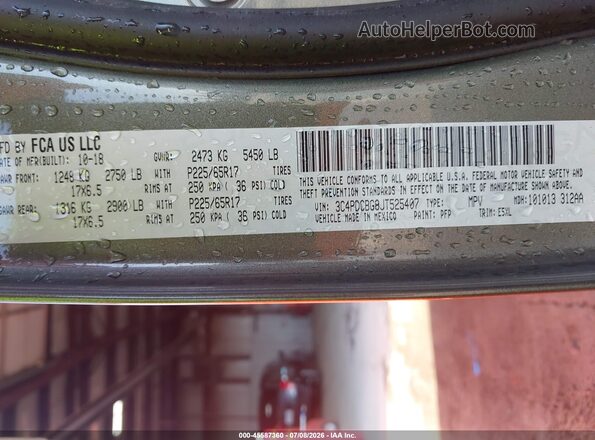 3C4PDCBG8JT525407 2018 DODGE JOURNEY Серый Вид подкапотного пространства