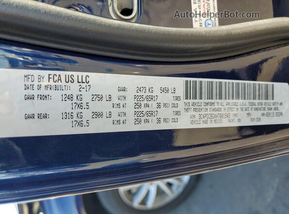 3C4PDCBGXHT601543 2017 DODGE JOURNEY Blue Vista de la etiqueta del VIN