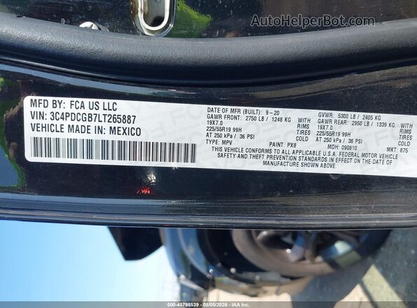 3C4PDCGB7LT265887 2020 DODGE JOURNEY Черный Вид подкапотного пространства