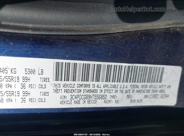 3C4PDCGB9HT556852 2017 DODGE JOURNEY Синий Вид подкапотного пространства