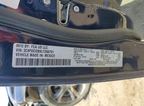 3C4PDCGBXLT266791 2020 DODGE JOURNEY Blue VIN კოდის სტიკერის ხედი